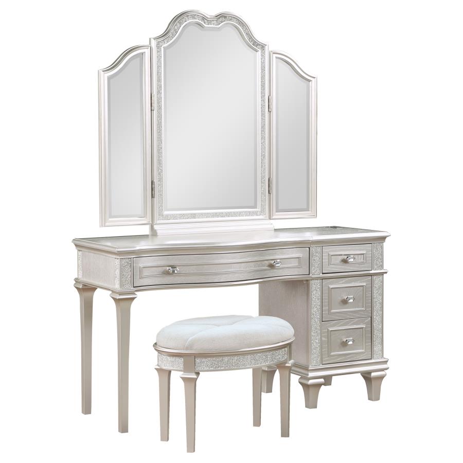 (image for) Evangeline 4-drawer Vanity Set with Stool Silver Oak - Click Image to Close