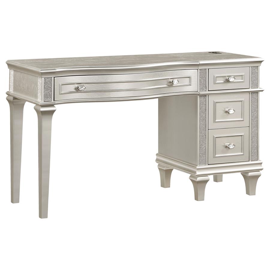 (image for) Evangeline 4-drawer Vanity Set with Stool Silver Oak