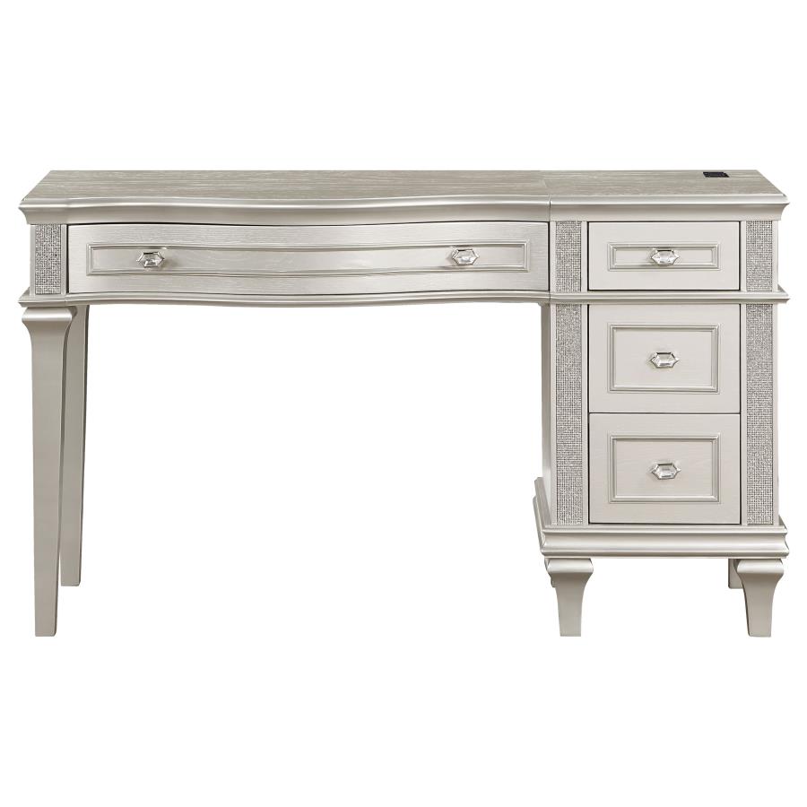 (image for) Evangeline 4-drawer Vanity Set with Stool Silver Oak