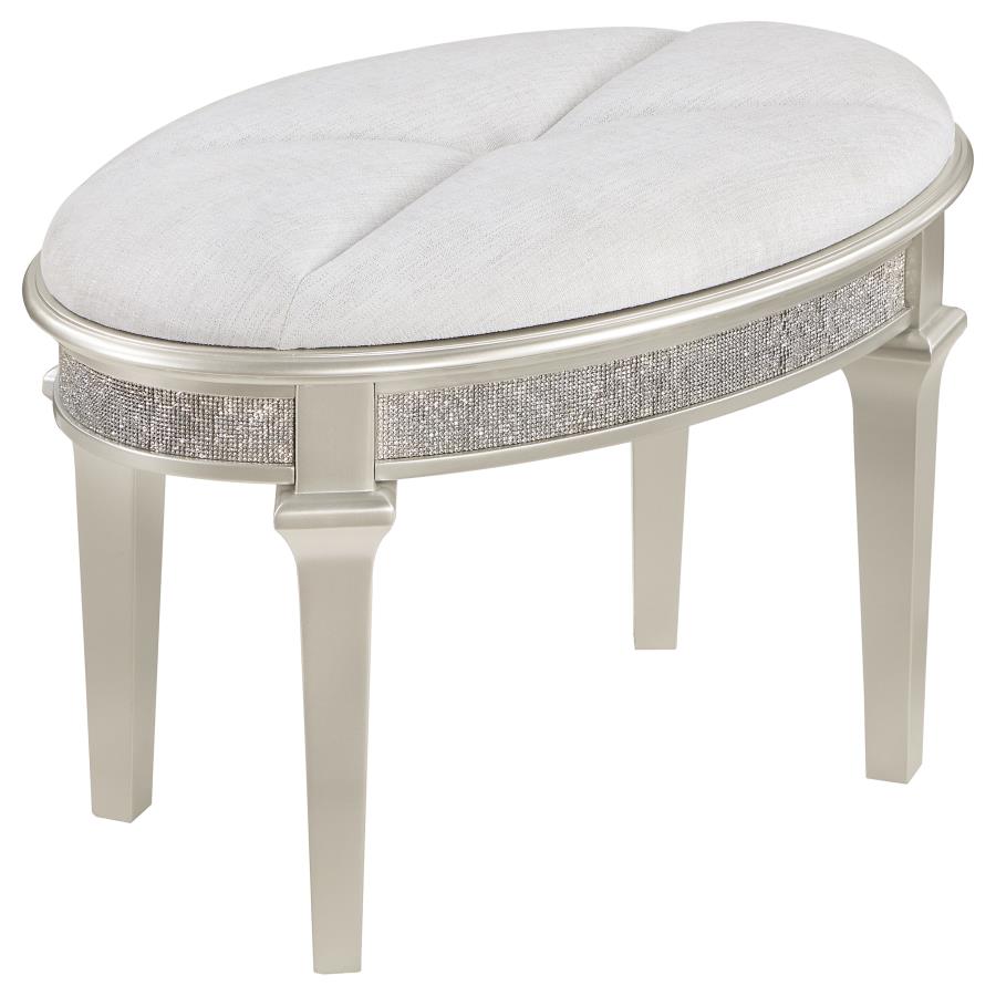 (image for) Evangeline Upholstered Oval Vanity Stool Silver and Ivory - Click Image to Close