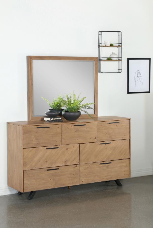 (image for) Taylor 7-drawer Dresser with Mirror Light Honey Brown