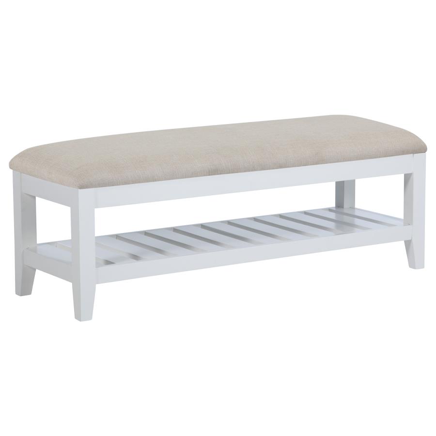 (image for) Bexhill Upholstered Rectangular Bench with Shelf White - Click Image to Close