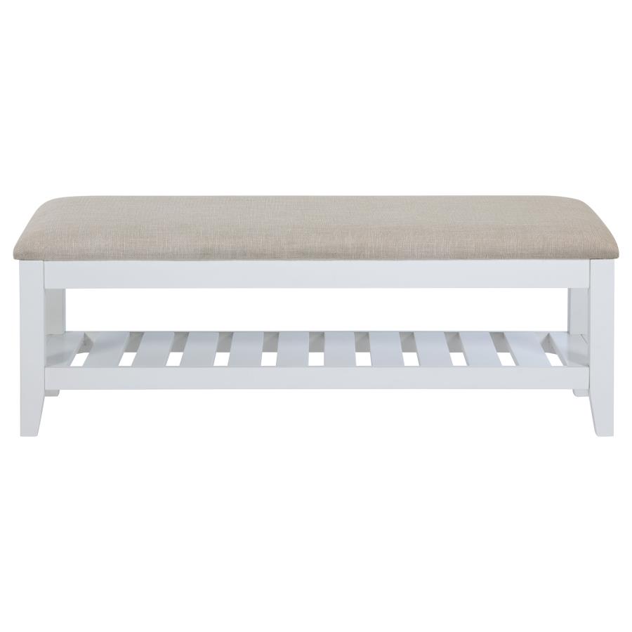 (image for) Bexhill Upholstered Rectangular Bench with Shelf White