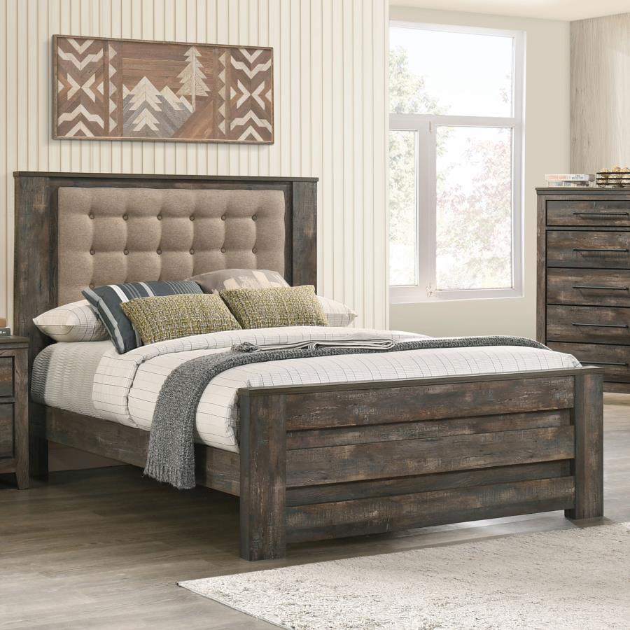 (image for) Ridgedale Tufted Headboard Queen Bed Latte and Weathered Dark Brown