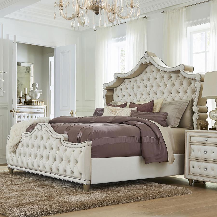 (image for) Antonella Upholstered Eastern King Panel Bed Ivory and Camel