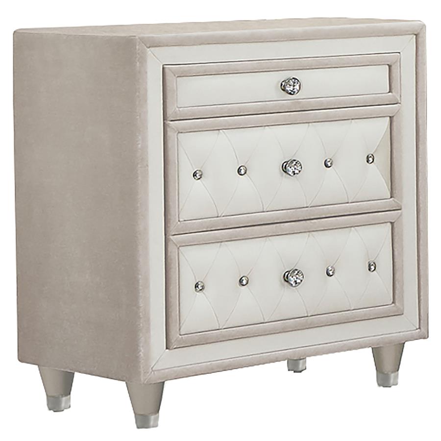 (image for) Antonella Upholstered 3-drawer Nightstand Ivory and Camel - Click Image to Close