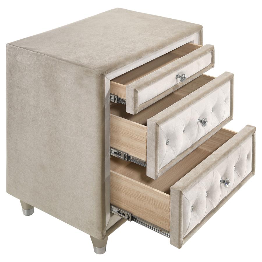 (image for) Antonella Upholstered 3-drawer Nightstand Ivory and Camel