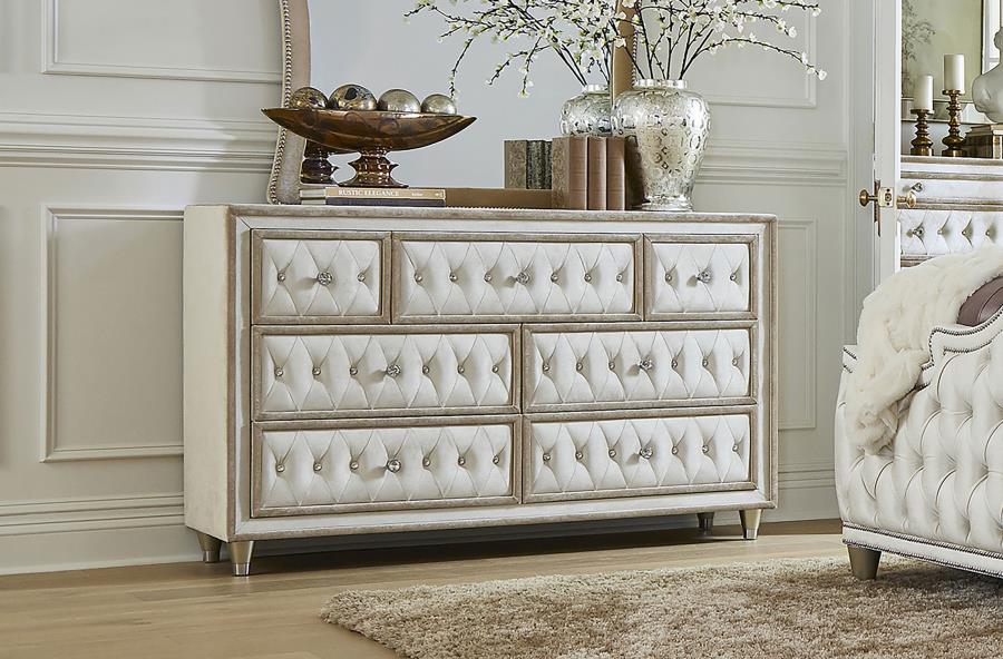 (image for) Antonella 7-drawer Upholstered Dresser Ivory and Camel