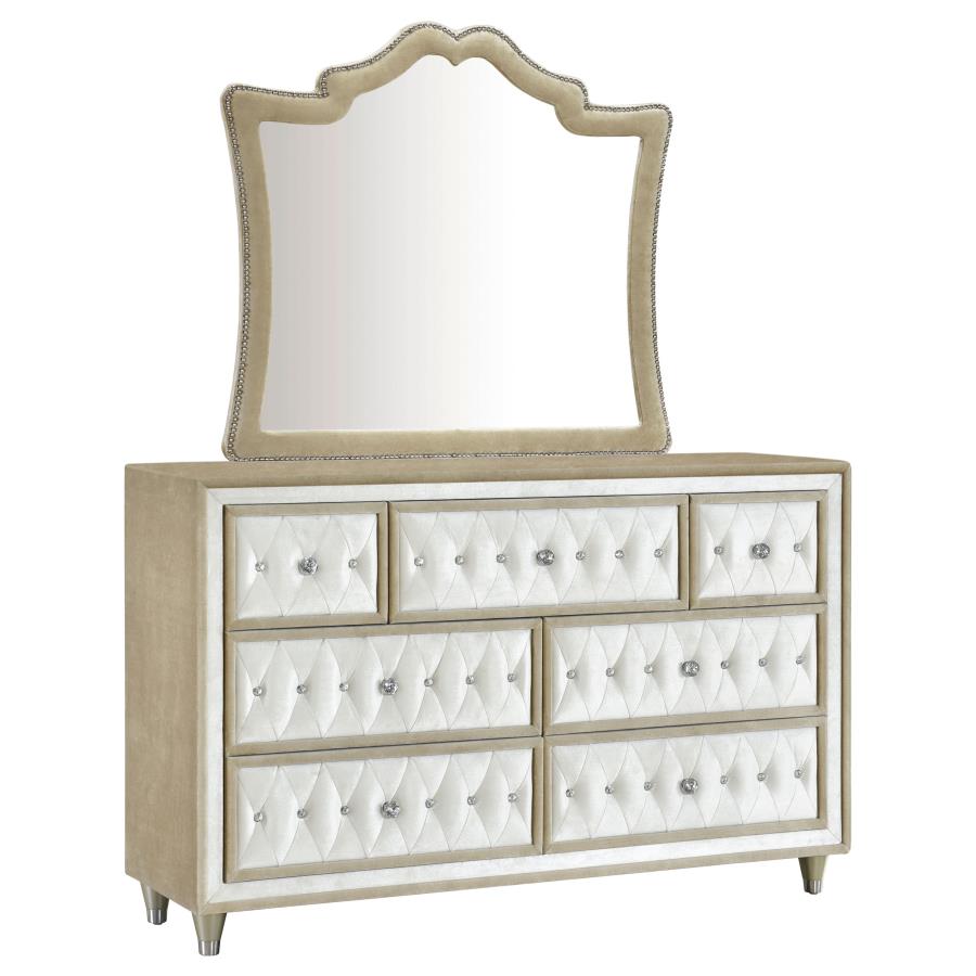 (image for) Antonella 7-drawer Upholstered Dresser with Mirror Ivory - Click Image to Close