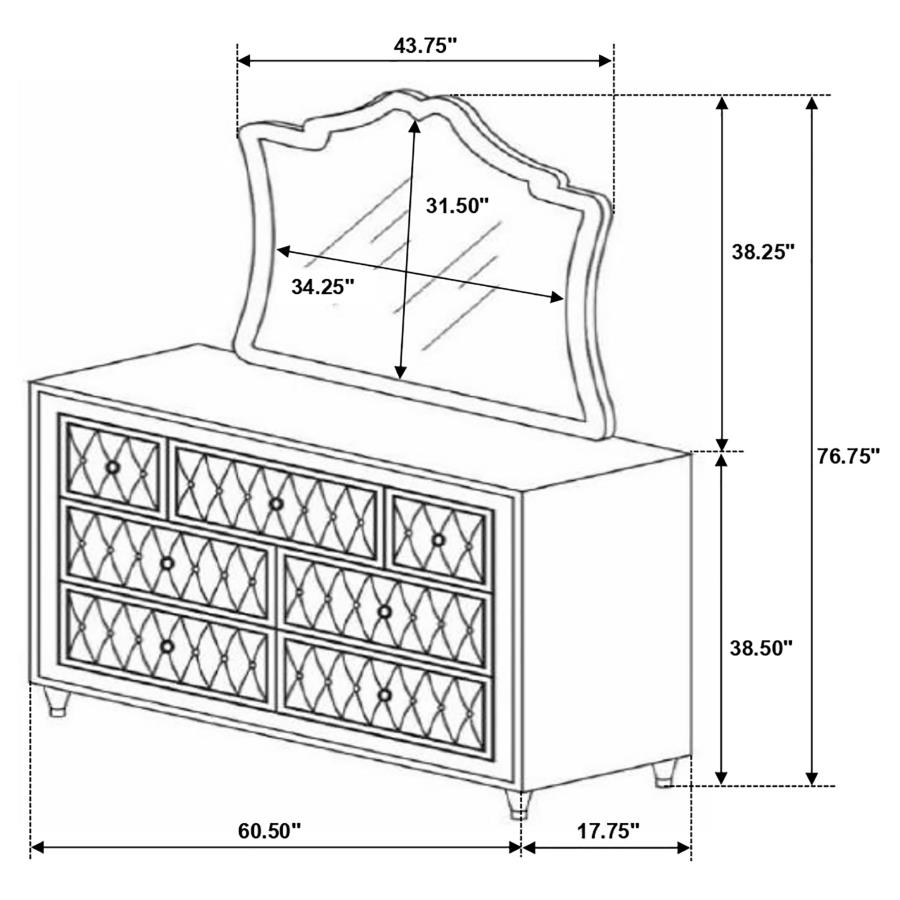 (image for) Antonella 7-drawer Upholstered Dresser with Mirror Ivory