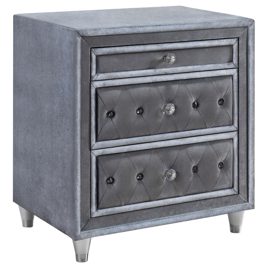 (image for) Antonella Upholstered 3-drawer Nightstand Grey - Click Image to Close