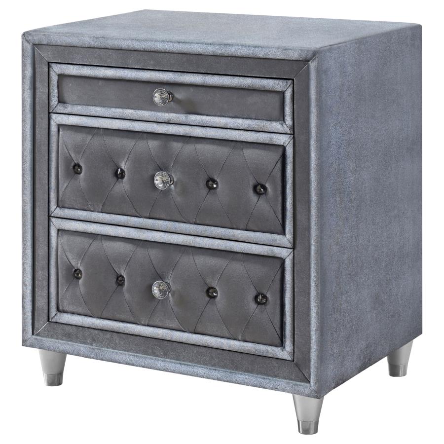 (image for) Antonella Upholstered 3-drawer Nightstand Grey