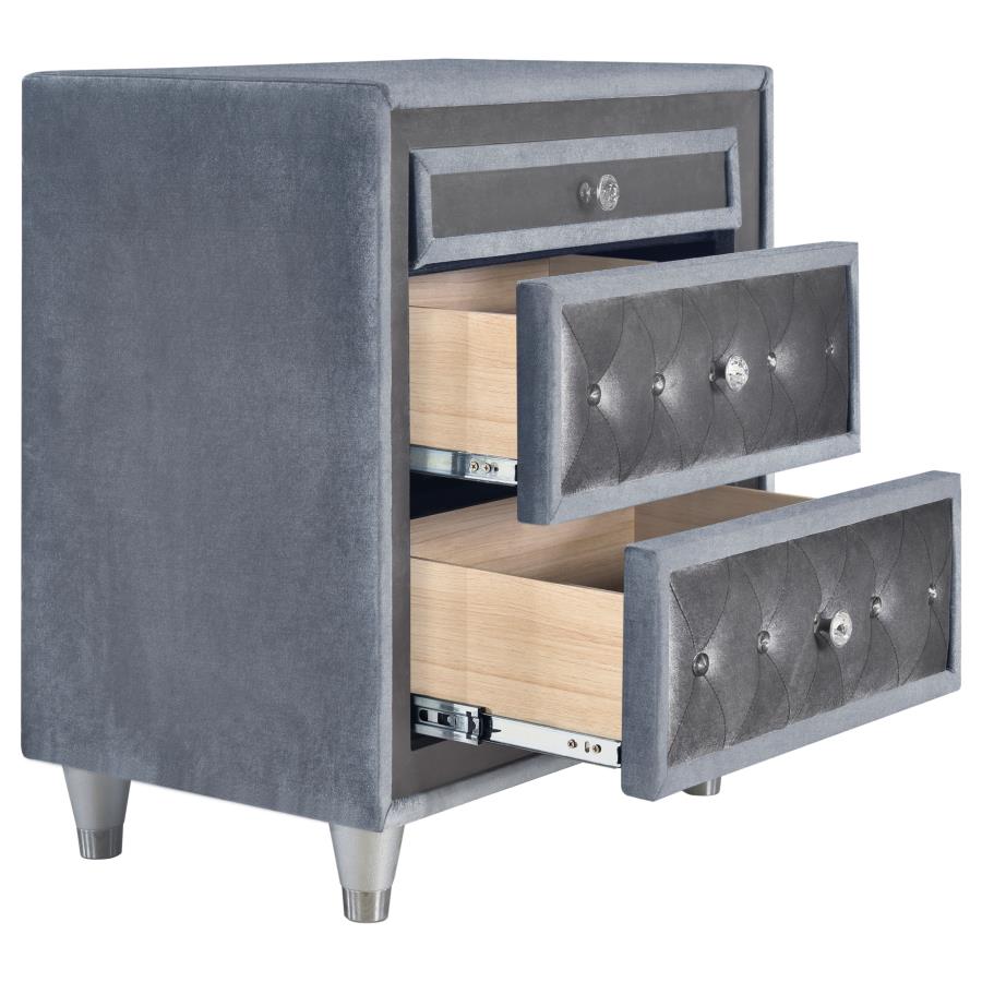 (image for) Antonella Upholstered 3-drawer Nightstand Grey