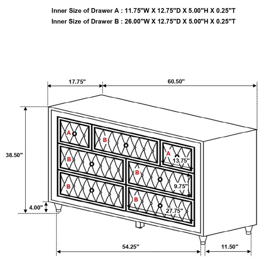 (image for) Antonella 7-drawer Upholstered Dresser Grey