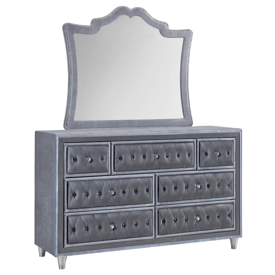 (image for) Antonella 7-drawer Upholstered Dresser with Mirror Grey - Click Image to Close