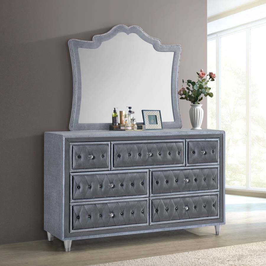 (image for) Antonella 7-drawer Upholstered Dresser with Mirror Grey