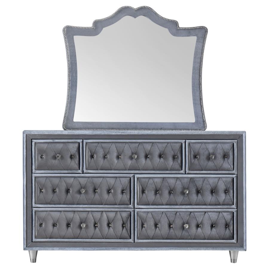 (image for) Antonella 7-drawer Upholstered Dresser with Mirror Grey