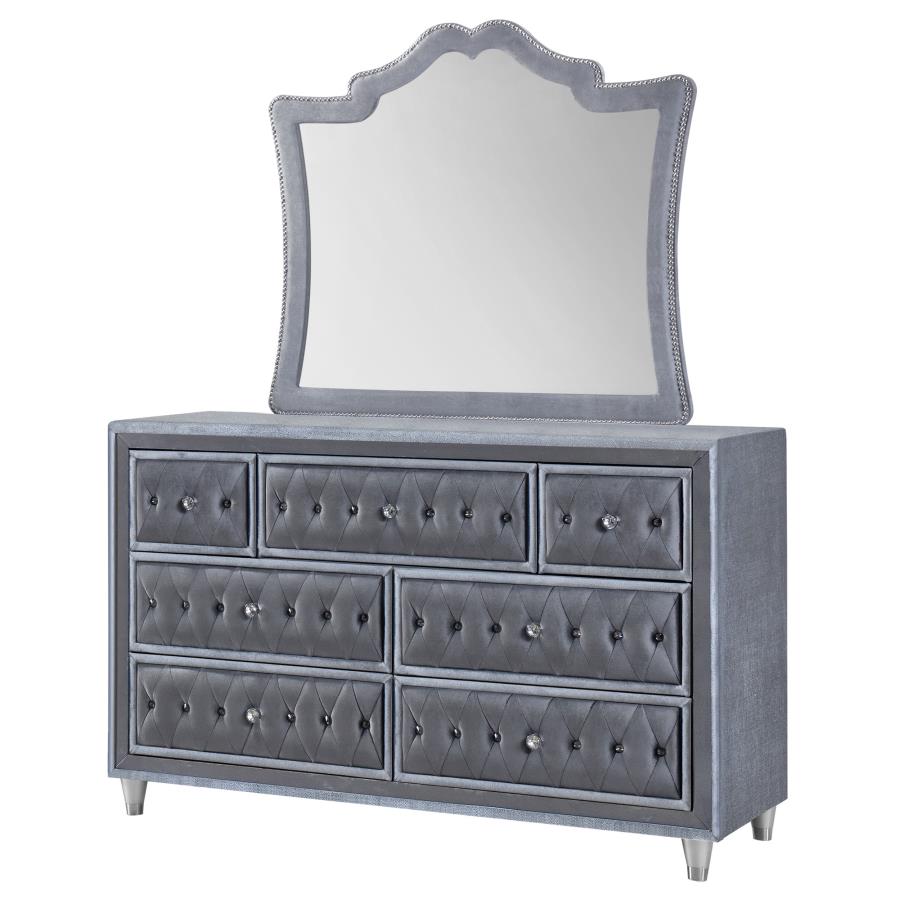 (image for) Antonella 7-drawer Upholstered Dresser with Mirror Grey