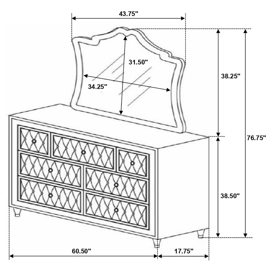 (image for) Antonella 7-drawer Upholstered Dresser with Mirror Grey