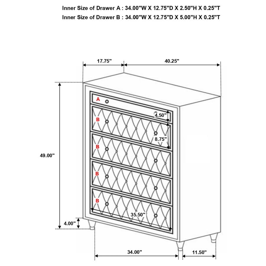 (image for) Antonella 5-drawer Bedroom Chest Grey