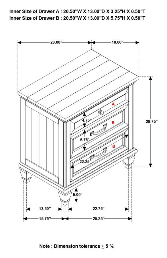 (image for) Avenue 3-drawer Nightstand Weathered Grey