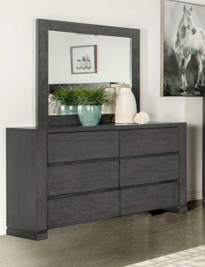 (image for) Lorenzo 6-drawer Dresser with Mirror Dark Grey