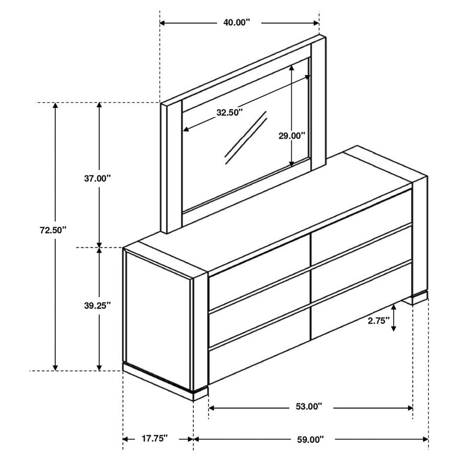 (image for) Lorenzo 6-drawer Dresser with Mirror Dark Grey