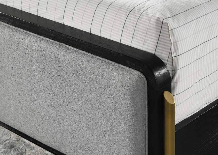 (image for) Arini Upholstered Eastern King Panel Bed Black and Grey