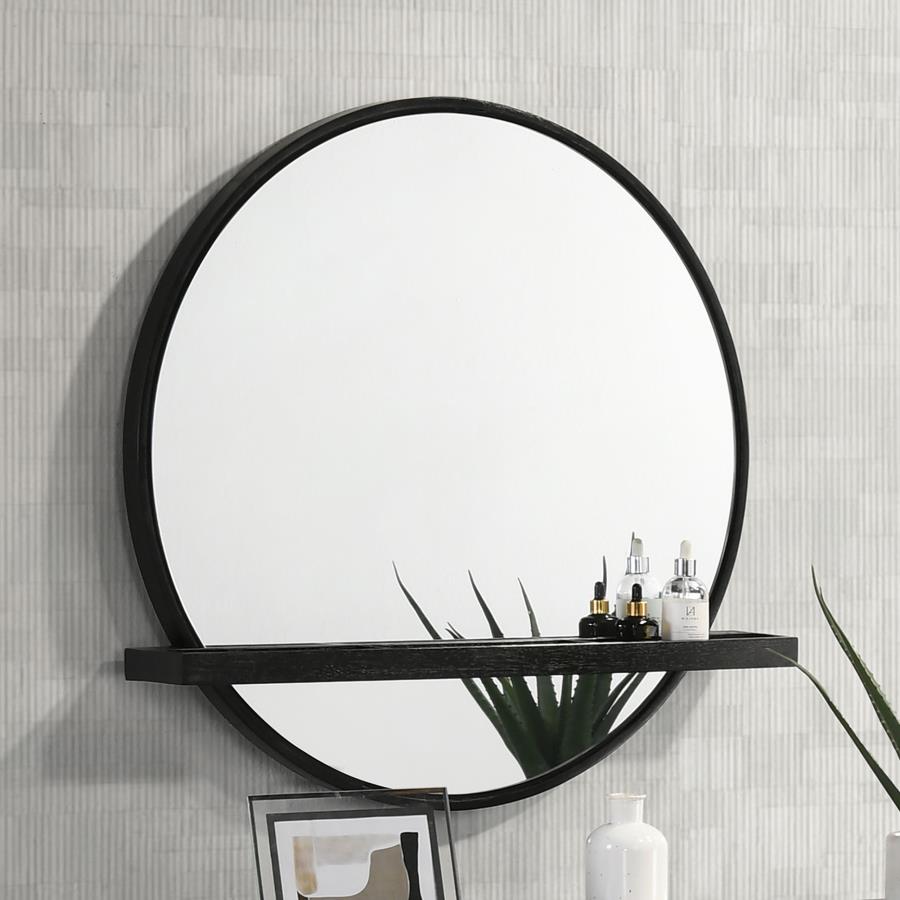 (image for) Arini Round Vanity Wall Mirror with Shelf Black