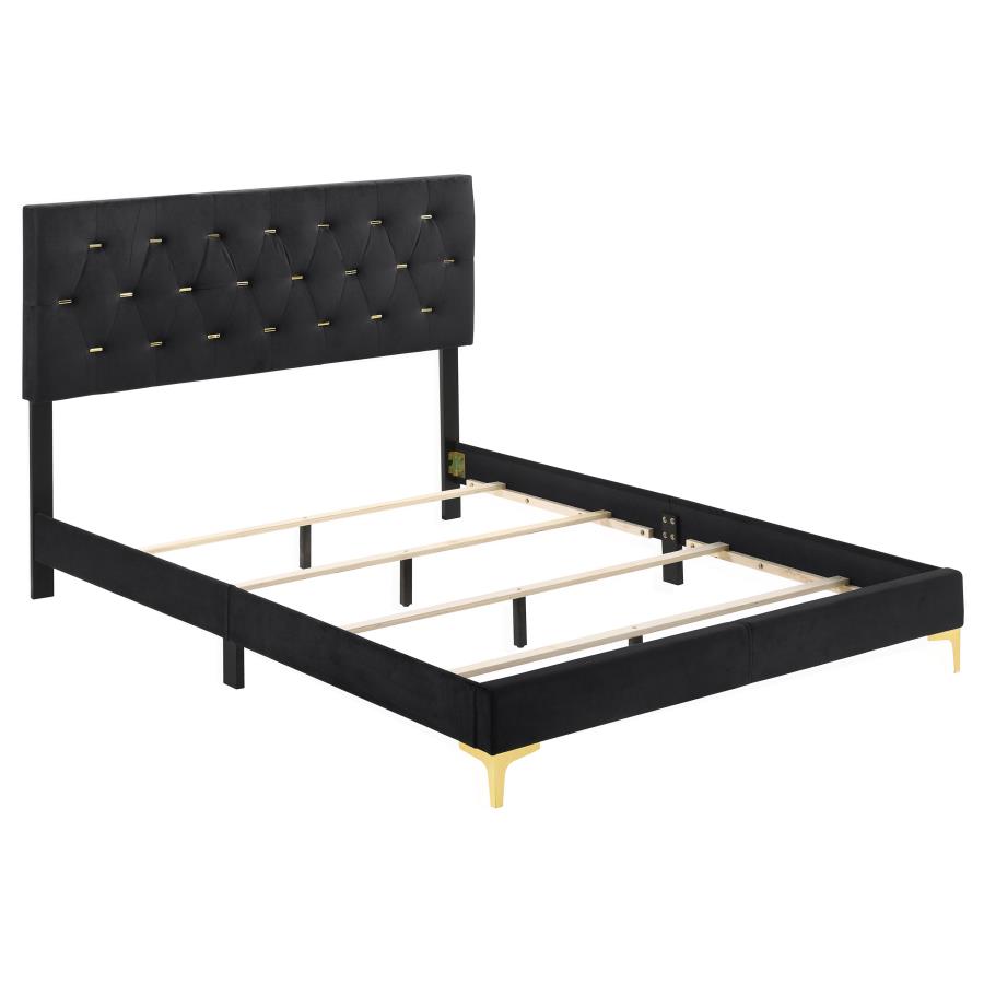 (image for) Kendall Upholstered Eastern King Panel Bed Black - Click Image to Close