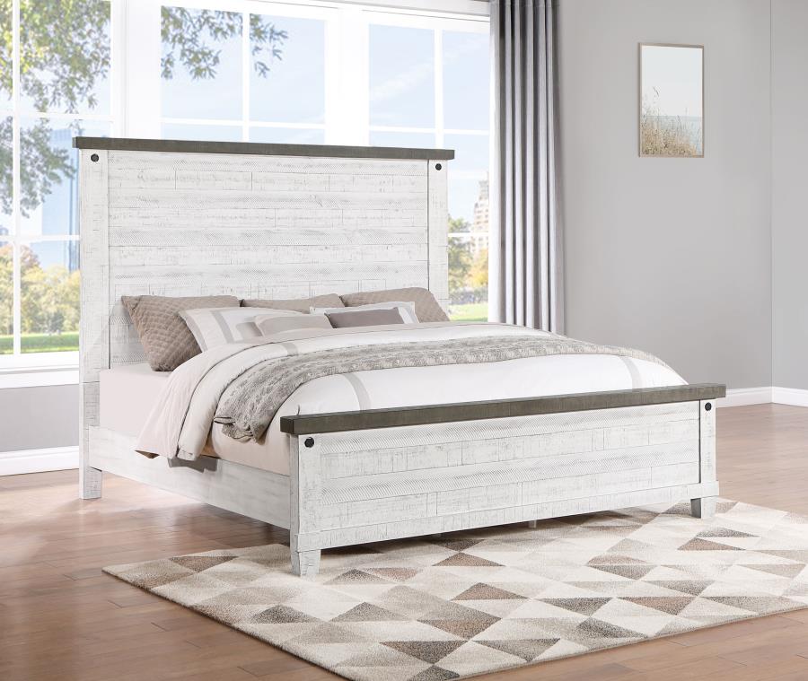 (image for) Lilith Wood Eastern King Panel Bed Distressed White