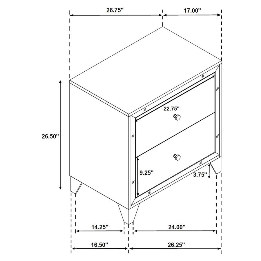 (image for) Larue 2-drawer Nightstand Silver