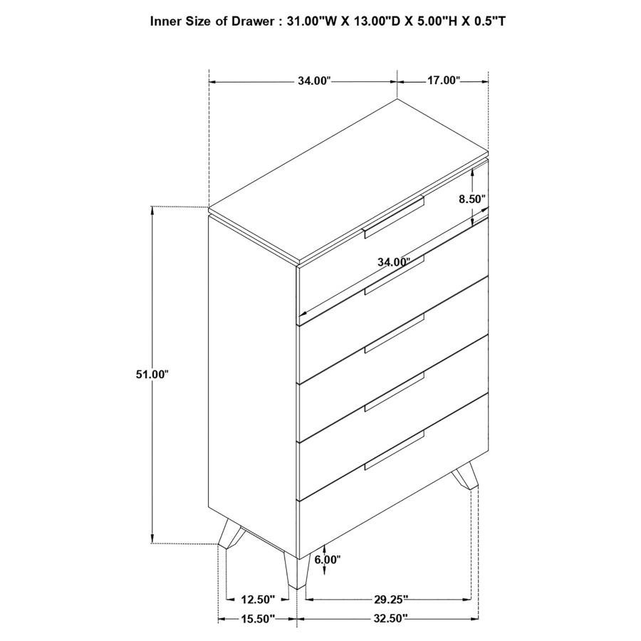 (image for) Nathan 5-drawer Bedroom Chest Grey