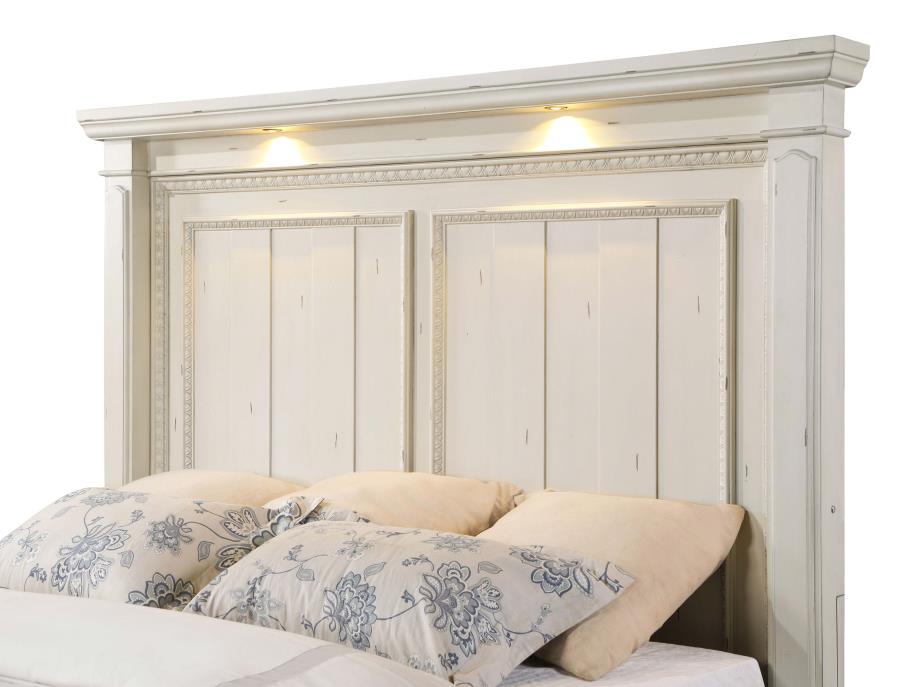 (image for) Evelyn Eastern King Panel Bed with Headboard Lighting Antique White