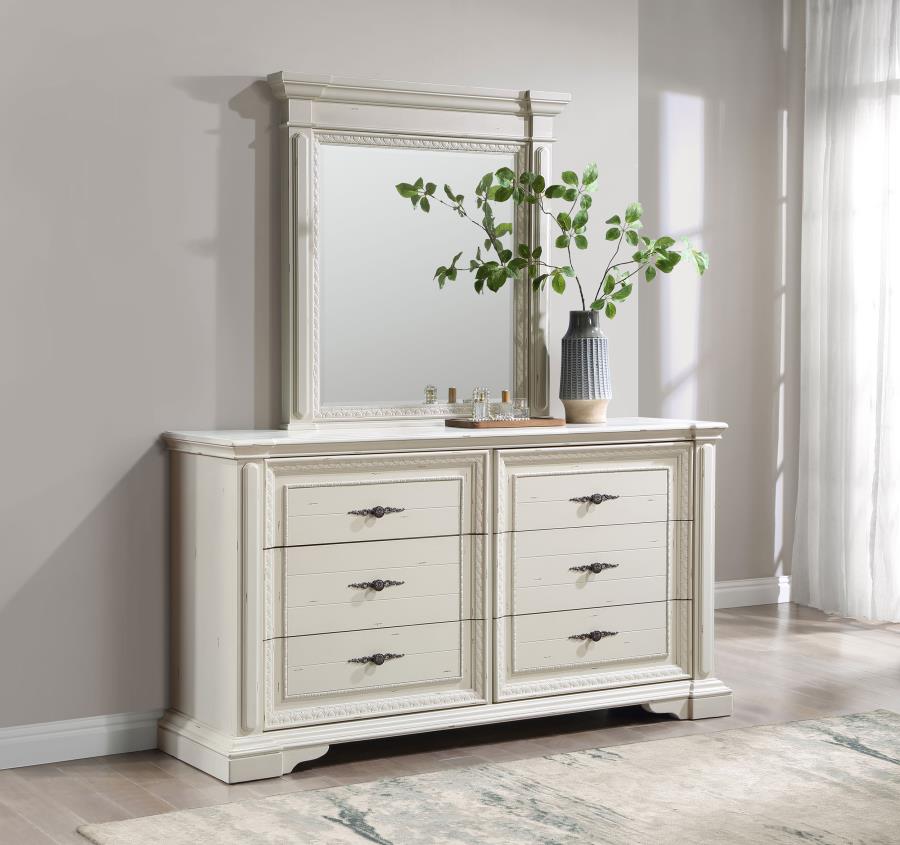 (image for) Evelyn 6-drawer Dresser with Mirror Antique White