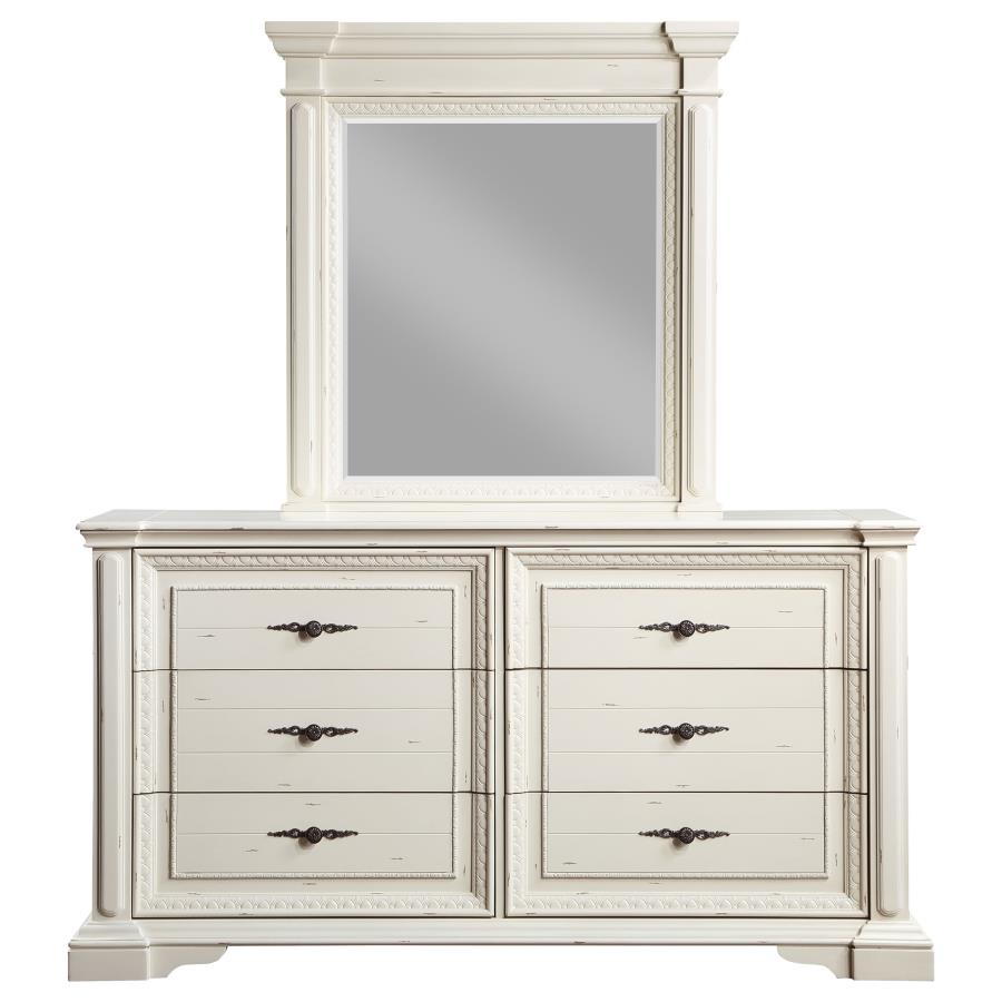 (image for) Evelyn 6-drawer Dresser with Mirror Antique White