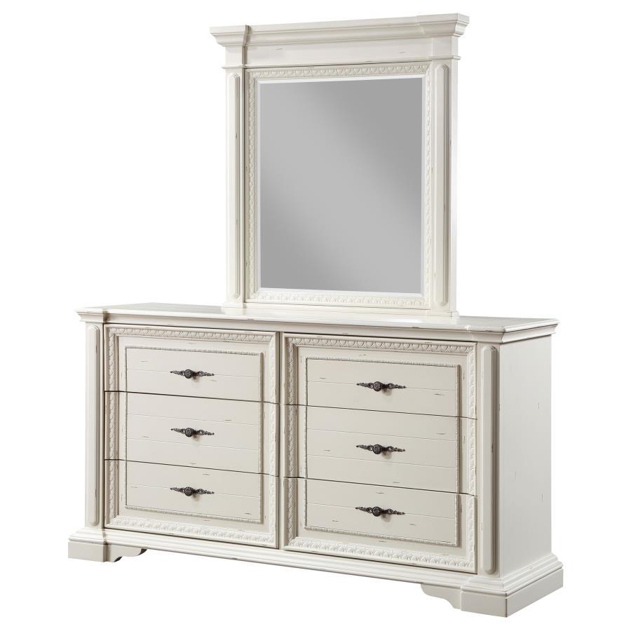 (image for) Evelyn 6-drawer Dresser with Mirror Antique White