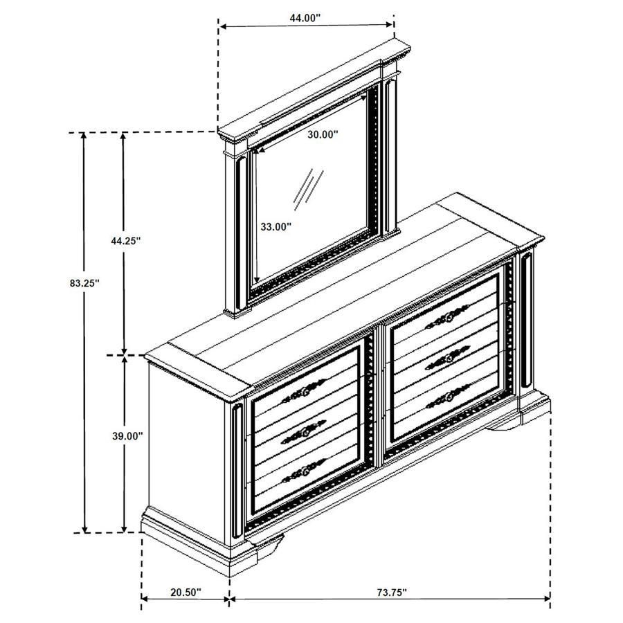 (image for) Evelyn 6-drawer Dresser with Mirror Antique White