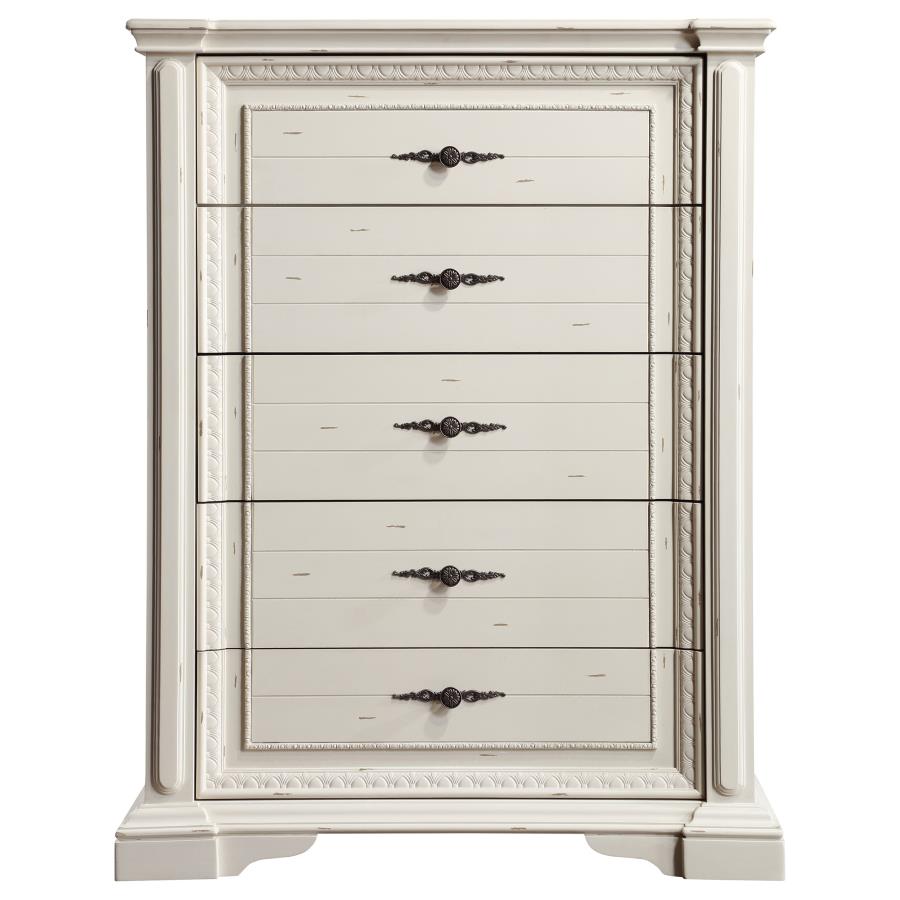 (image for) Evelyn 5-drawer Bedroom Chest Distressed White