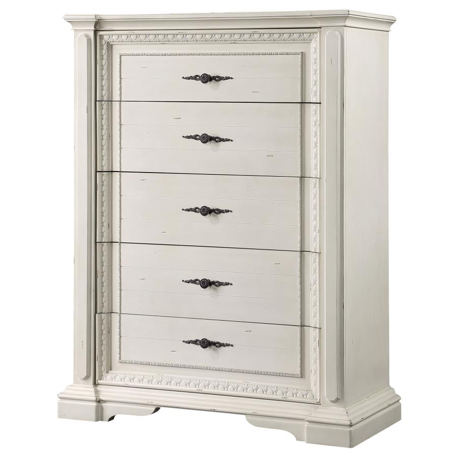 (image for) Evelyn 5-drawer Bedroom Chest Distressed White