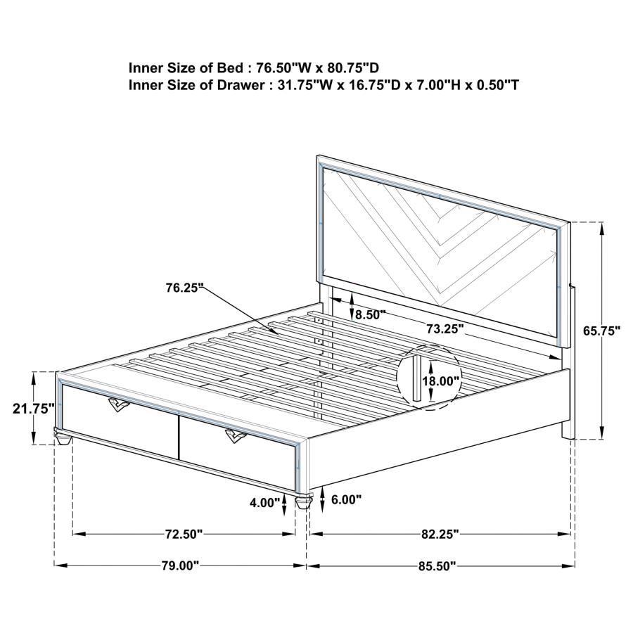 (image for) Veronica Wood Eastern King LED Storage Bed Light Silver