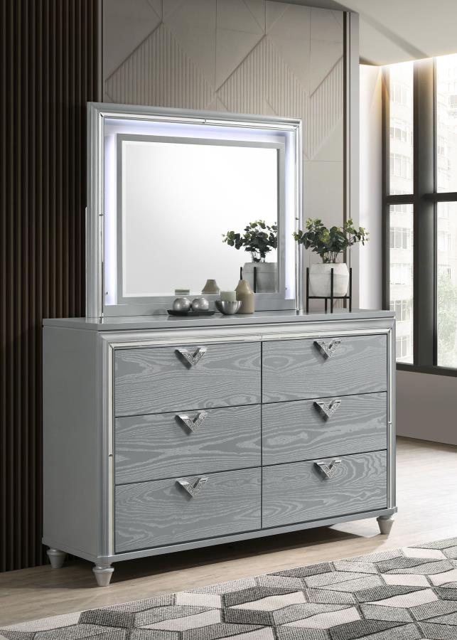 (image for) Veronica 6-drawer Dresser with Mirror Light Silver