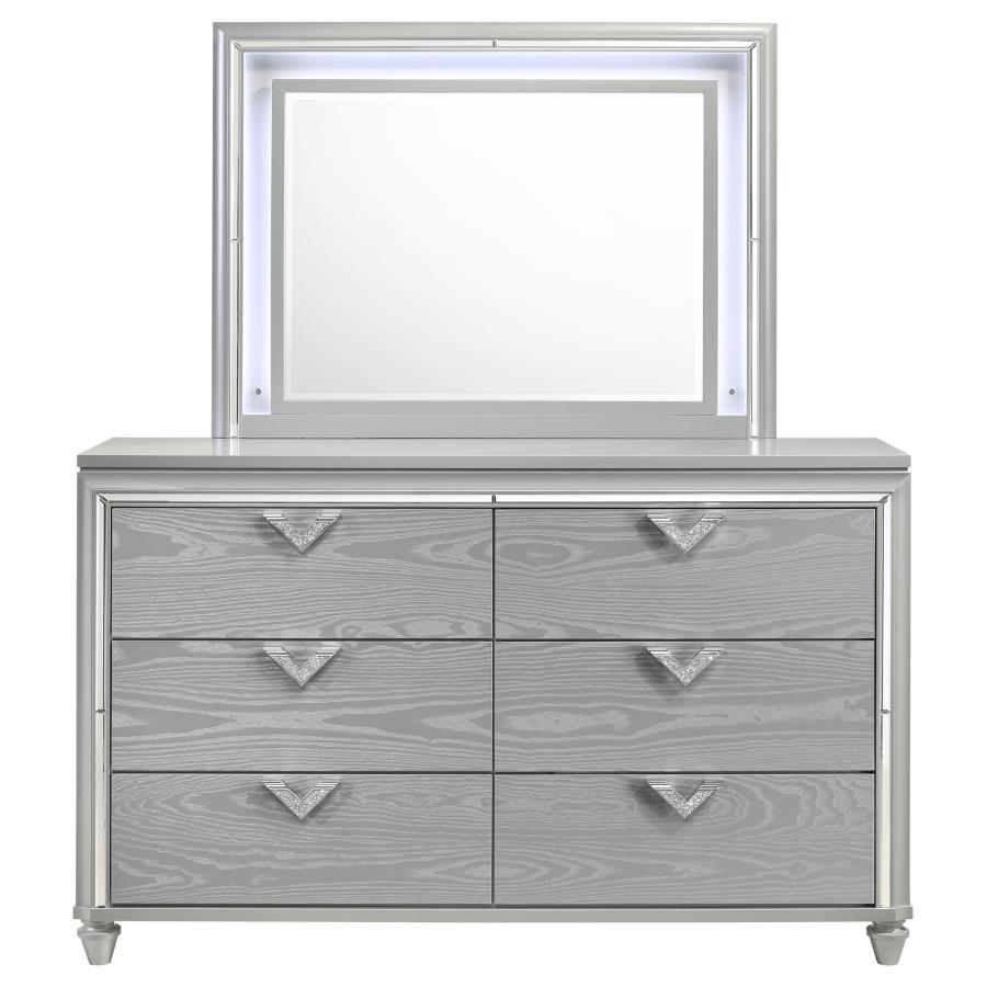 (image for) Veronica 6-drawer Dresser with Mirror Light Silver