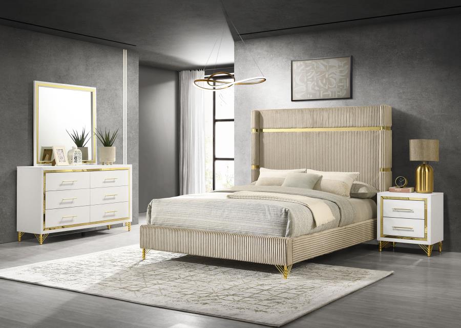 (image for) Lucia 4-piece Eastern King Bedroom Set Beige and White - Click Image to Close