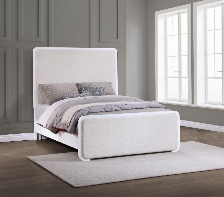 (image for) Anastasia Upholstered Eastern King Panel Bed Pearl White