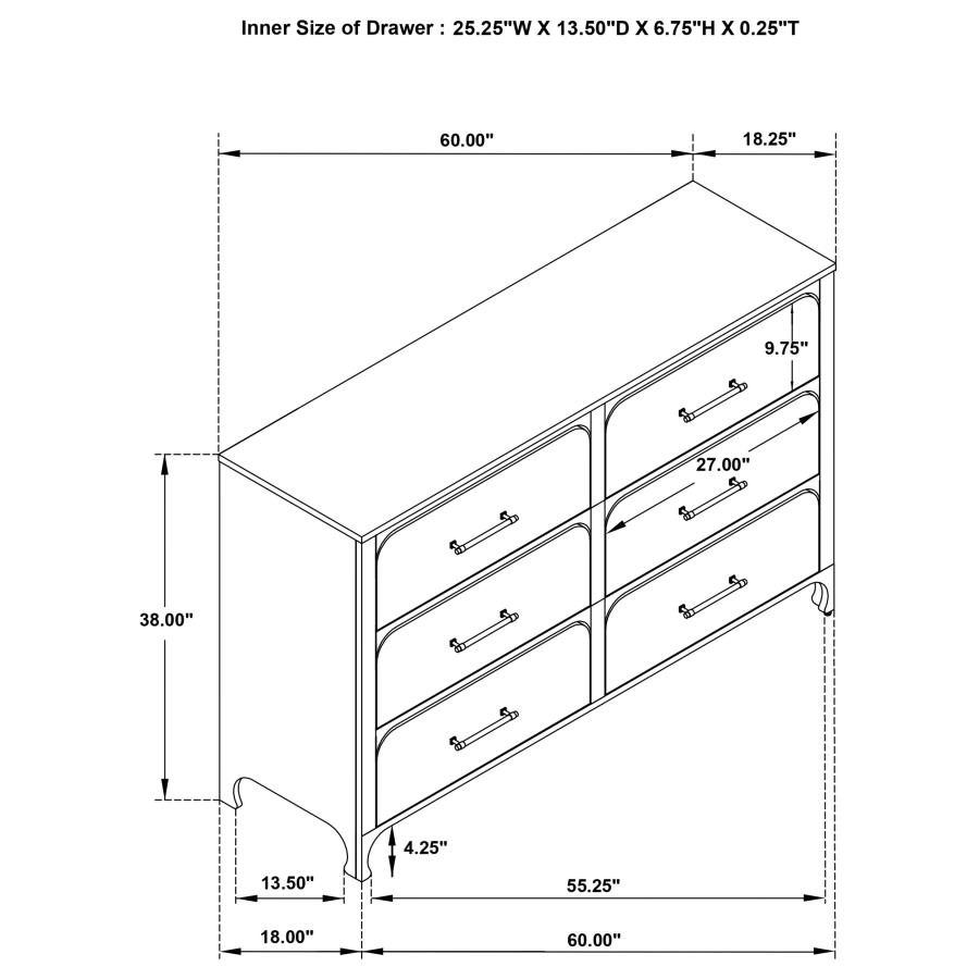 (image for) Anastasia 6-drawer Dresser Pearl White