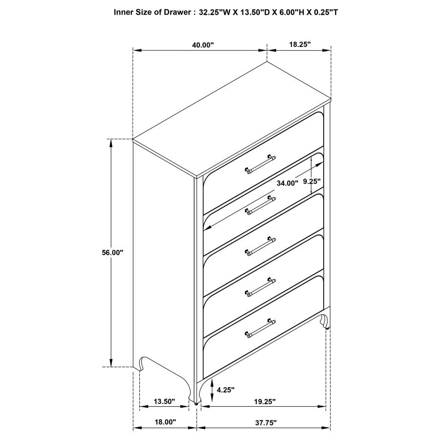 (image for) Anastasia 5-drawer Bedroom Chest Pearl White