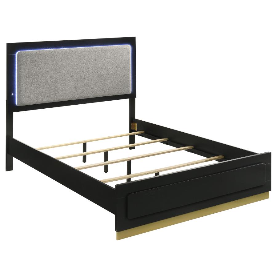 (image for) Caraway Wood Eastern King LED Panel Bed Black - Click Image to Close