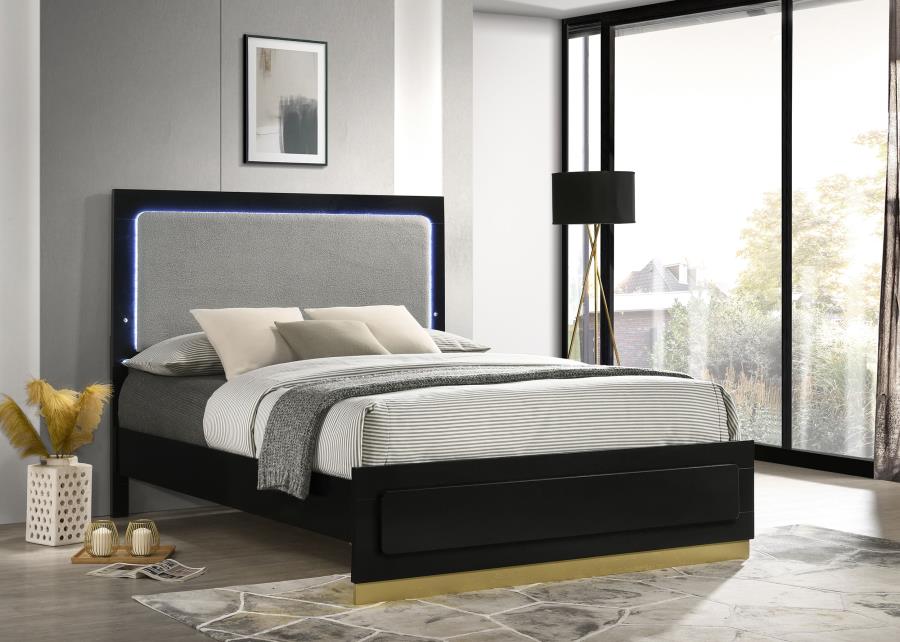 (image for) Caraway Wood California King LED Panel Bed Black