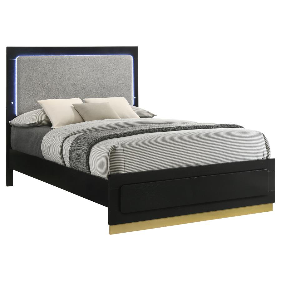 (image for) Caraway Wood California King LED Panel Bed Black